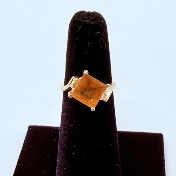 Vintage Sterling Silver 925 Ring Orange Stone Cocktail Statement Sz 5 Retro - Picture 9 of 15